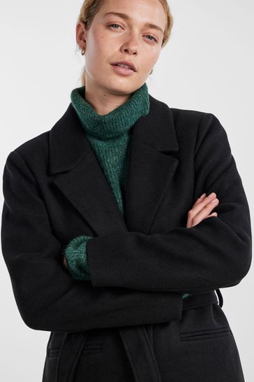 Buy PIECES Black Tie Waist Button Up Smart Coat from Next Luxembourg