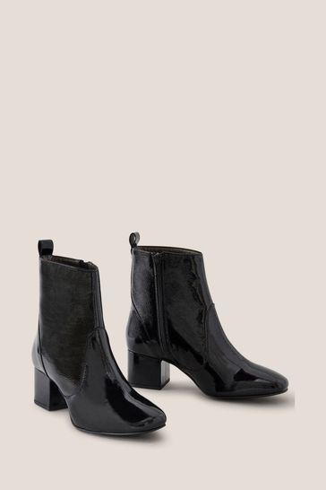 White Stuff Cilla Patent Mid Heels Black Boots