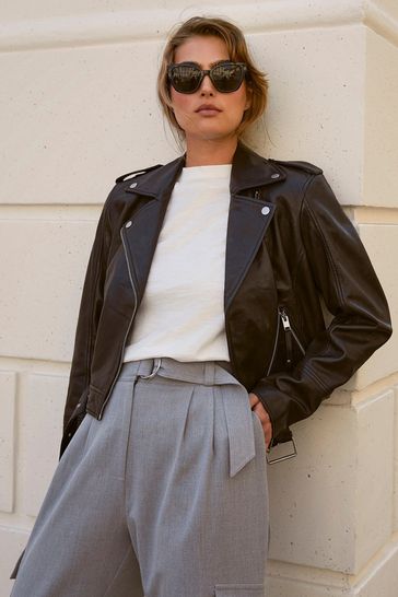 Leather jacket mint velvet hot sale
