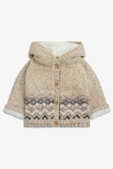 The Little Tailor Baby Cream Christmas Fairisle Fleece Lined Pram Coat Cardigan