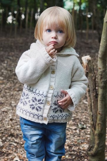 The Little Tailor Baby Cream Christmas Fairisle Fleece Lined Pram Coat Cardigan