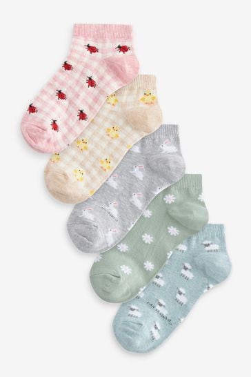 Pastel Spring Animal Print Trainers Socks 5 Pack