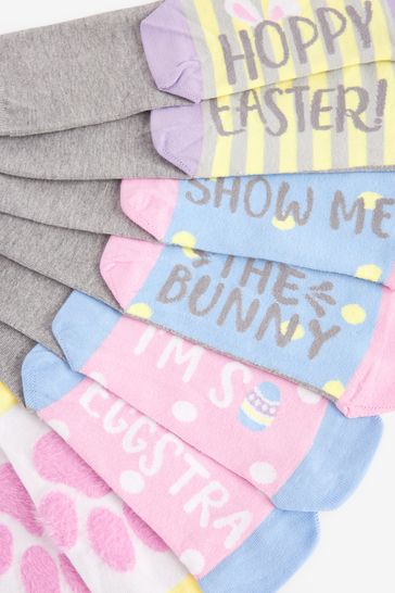 Grey Easter Slogan Footbed Ankle Socks 4 Pack
