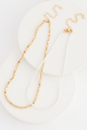 Gold Tone Pearl Necklace 2 Pack