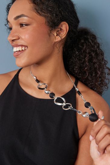 Silver Tone Resin Long Rope Necklace