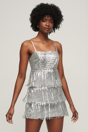Buy Superdry Silver Fringe Cami Mini Dress from Next Luxembourg