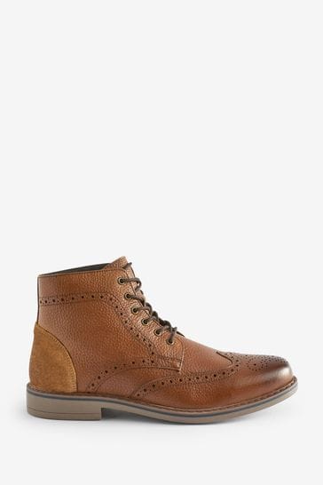 Frank Wright Brown Mens Leather Brogue Ankle Boots