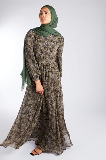 Aab Green Autumn Paisley Maxi Dress