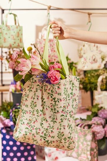 Cath Kidston Ecru Floral Print Foldaway Tote Bag