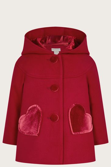 Monsoon Red Baby Heart Velvet Pocket Coat