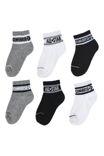 Converse Grey Chn Basic Wordmark Quarter Socks 6Pk