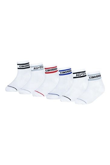 Converse White Chn Basic Wordmark Quarter Socks 6Pk