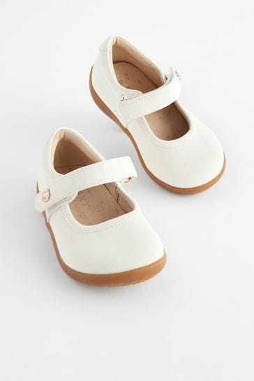White Wide Fit (G) First Walker Mary Jane Shoes