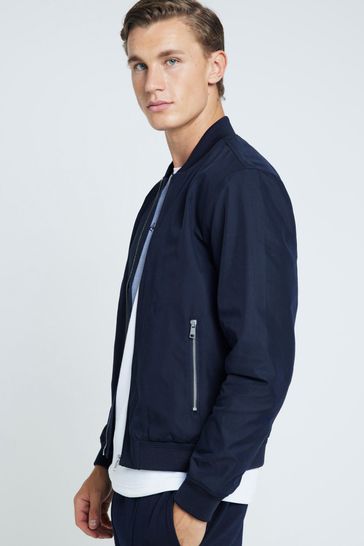 Blue cotton cheap bomber jacket
