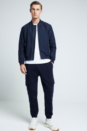 Blue cotton bomber jacket on sale