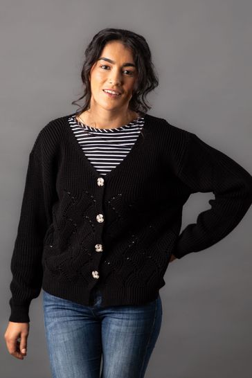 V neck clearance black cardigan ladies
