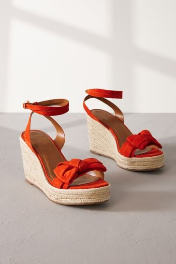 Orange Signature Leather Bow Wedges