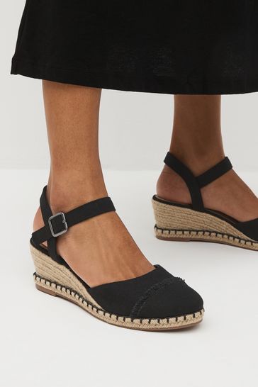 Black Regular Wide Fit Forever Comfort Toe Cap Closed Toe Wedges