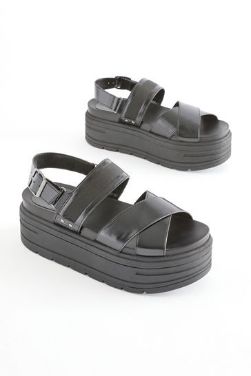 Black Regular/Wide Fit Chunky Wedge Sandals