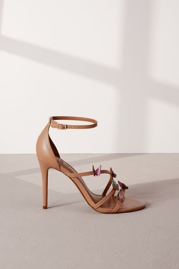 Camel Signature Leather Butterfly High Heel Sandals
