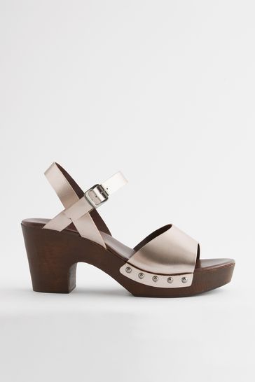 Metallic Clog Heeled Sandals