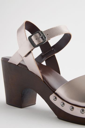 Metallic Clog Heeled Sandals