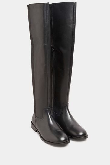 Long Tall Sally Black Stretch Over The Knee Leather Boots