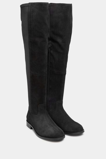 Buy Long Tall Sally Black Stretch Over The Knee Suede Boots from
