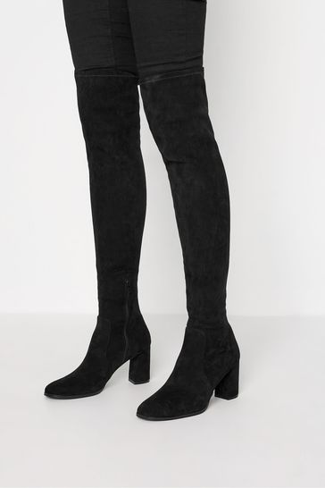 Long Tall Sally Black Heeled Over The Knee Micro Boots