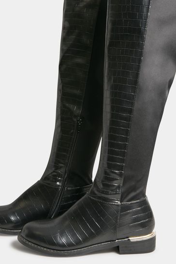 Buy Long Tall Sally Black 50/50 Stretch Over The Knee Croc Effect Boots  from Next Canada