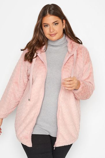 Yours Curve Pink Luxury Faux Fur Heart Zip Through Jacket
