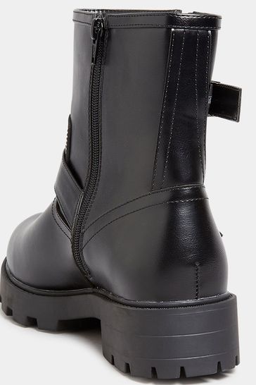 Yours Curve Black Wide Fit Biker Boots