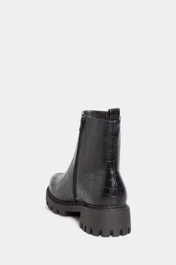 Buy Yours Curve Black Wide Fit Chunky Chelsea Croc Effect Boots