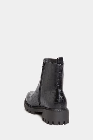 Black croc effect chunky chelsea top ankle boots