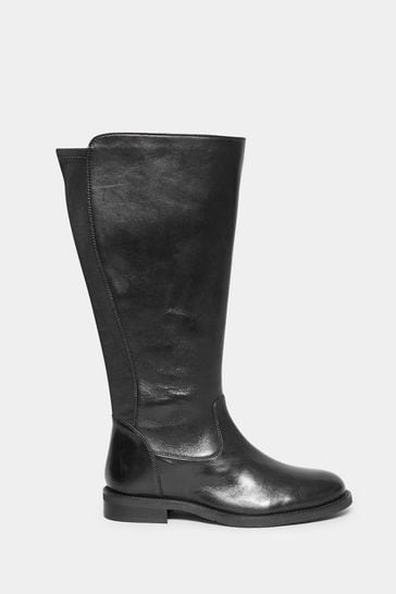 Yours Curve Black Extra Wide Fit Leather Stretch Knee Boots