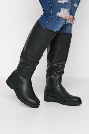 Buy Yours Curve Black Wide Fit Faux Fur Lined Calf Boots from Next
