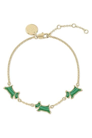 Radley Ladies Dukes Place Gold Plated Green Malachite Coloured Resin Jumping Dog Bracelet RYJ3324S