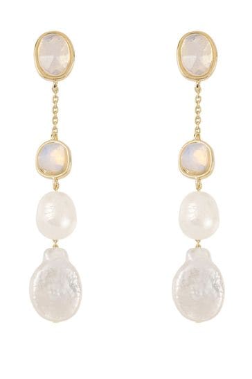 Radley Ladies Princess Road 18ct Gold Plated Opal Stone and Pearl Drop Earrings RYJ1368S