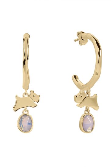 Buy Radley Ladies Sloane Square 18ct Gold Plated Moon Stone Jumping Dog Hoop Earrings RYJ1382S from Next Denmark