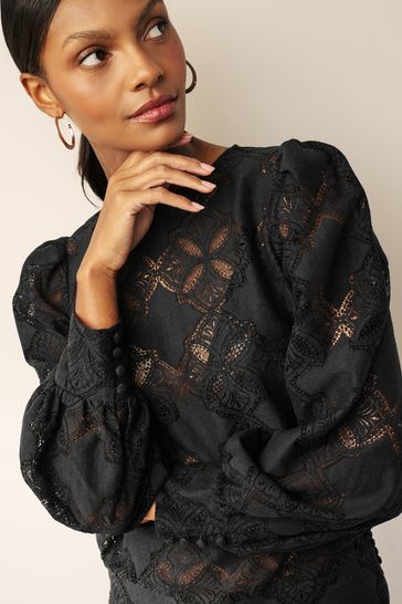 Black Lace Long Sleeve Blouse