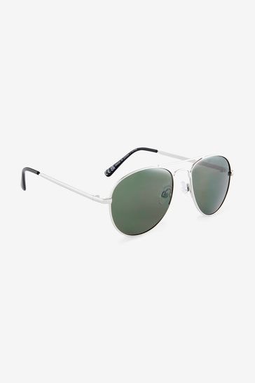 Silver/Khaki Aviator Style Sunglasses
