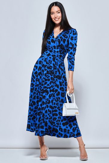 Vestido largo de manga larga con estampado animal azul de Jolie Moi