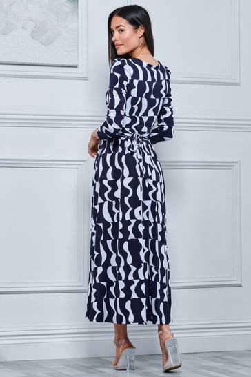 Blue and white best sale long sleeve maxi dress