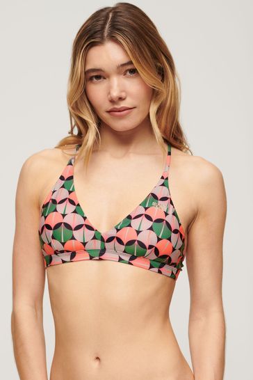 Superdry Orange Geo Cross Back Triangle Bikini Top
