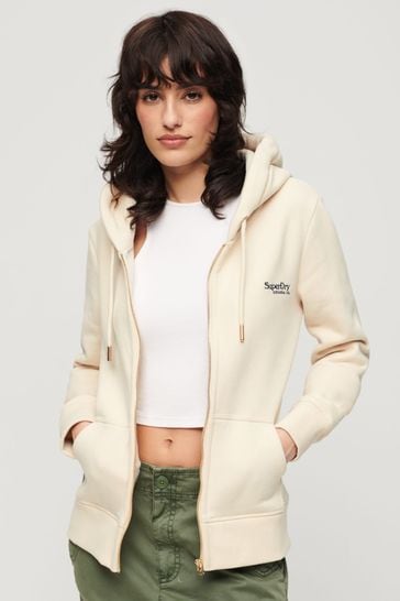 Superdry Cream Essential Logo Zip Hoodie