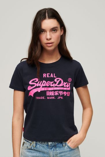 Superdry Blue Neon Graphic Fitted T-Shirt
