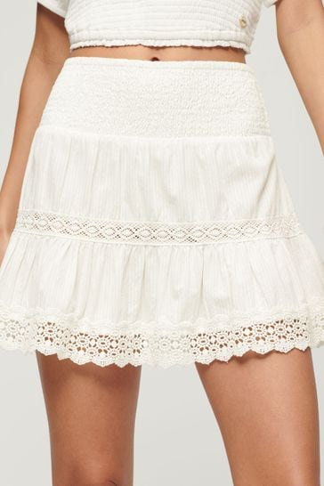 Superdry White Ibiza Lace Mix White Mini Skirt