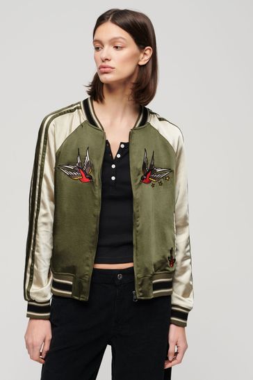 Superdry Green Suikajan Embroidered Bomber Jacket