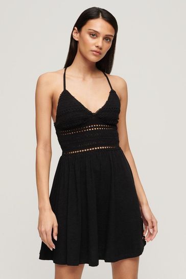 Superdry Black Jersey Lace Mini Dress