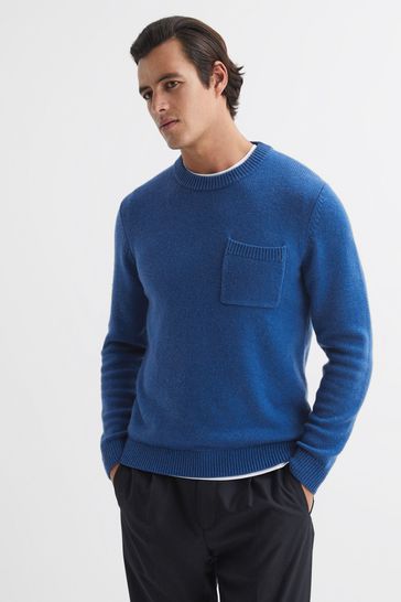 Reiss Bright Blue Stratford Wool Blend Chunky Crew Neck Jumper